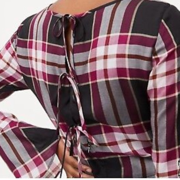 Loft Plaid Tie Back Dress, Size 12 - Picture 2 of 14